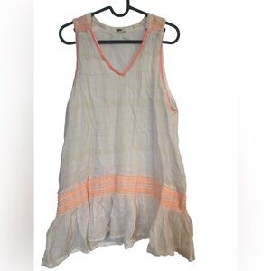 Free people Lightweight White Sleeveless V-Neck Tunic with Coral Trim xs